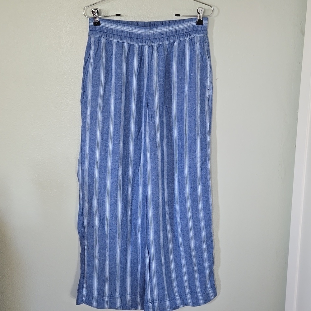 Old Navy | Blue Striped Linen Blend Wide Leg Pants Size Small